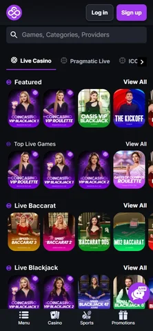 Live casino hos CoinCasino på mobil