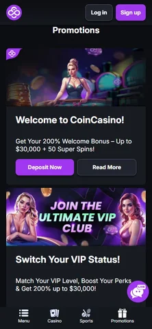 Kampanjer hos CoinCasino på mobil