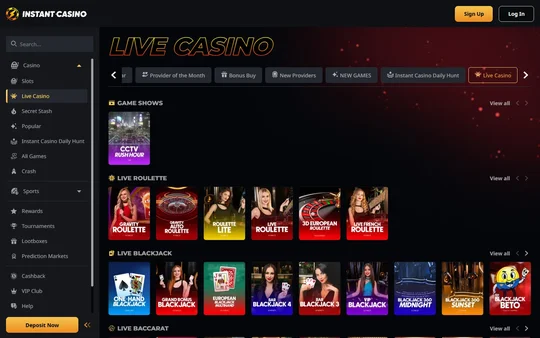 Live casino-lobbyen hos Instant Casino