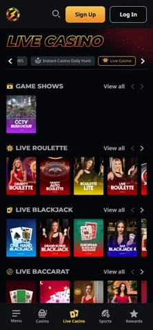 Live casino hos Instant Casino på mobil