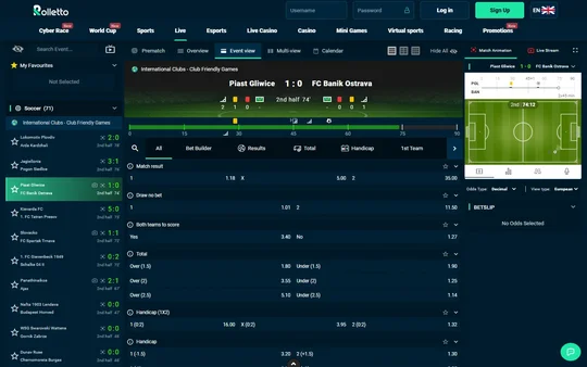 Live-sportsboken hos Rolletto