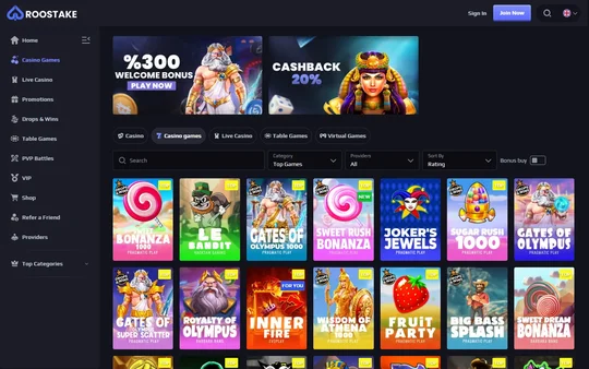 Live casino-lobbyen hos RooStake